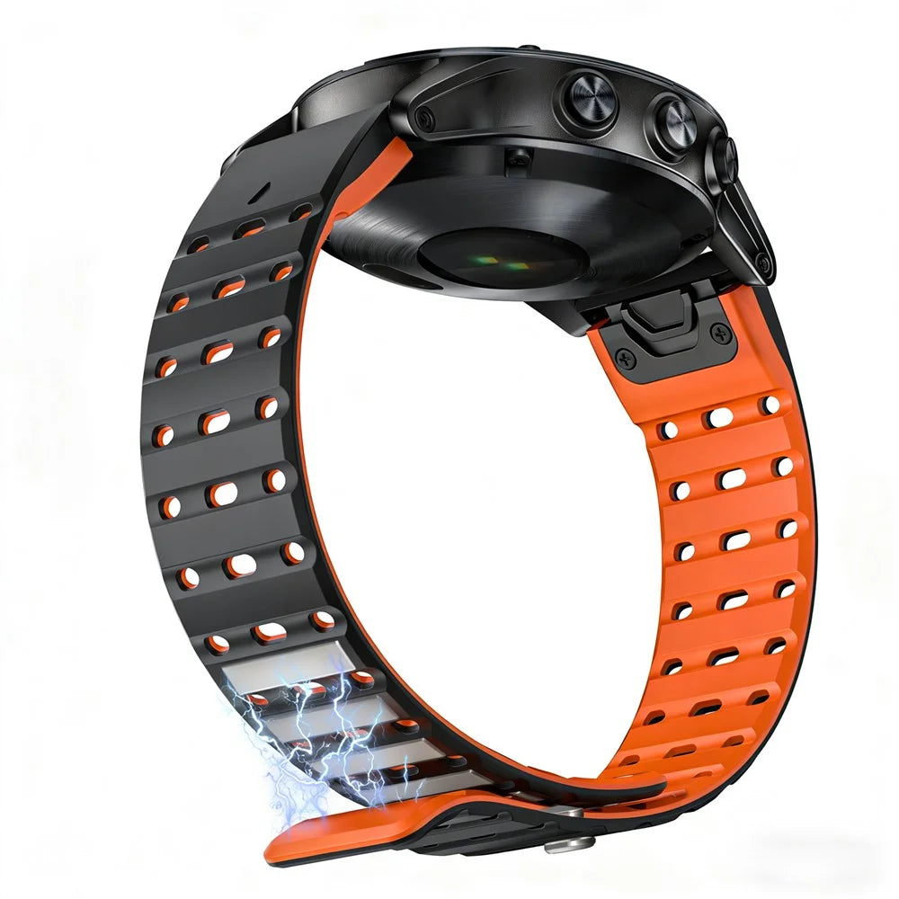 22mm Silicone Strap for Garmin Venu 3 / Forerunner 265 / 255 Quick Release Magnetic Buckle Sports Watch Band - Black+Orange - 3