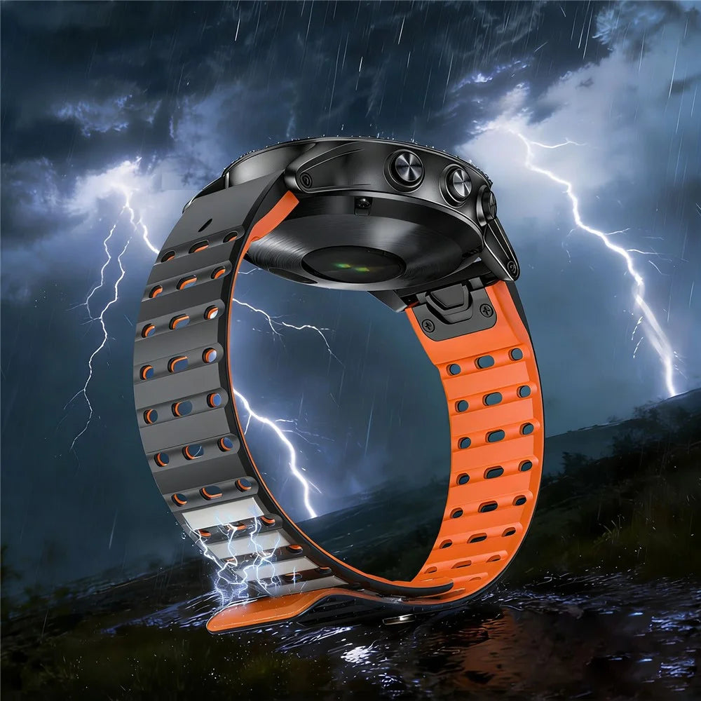 22mm Silicone Strap for Garmin Venu 3 / Forerunner 265 / 255 Quick Release Magnetic Buckle Sports Watch Band - Black+Orange - 5