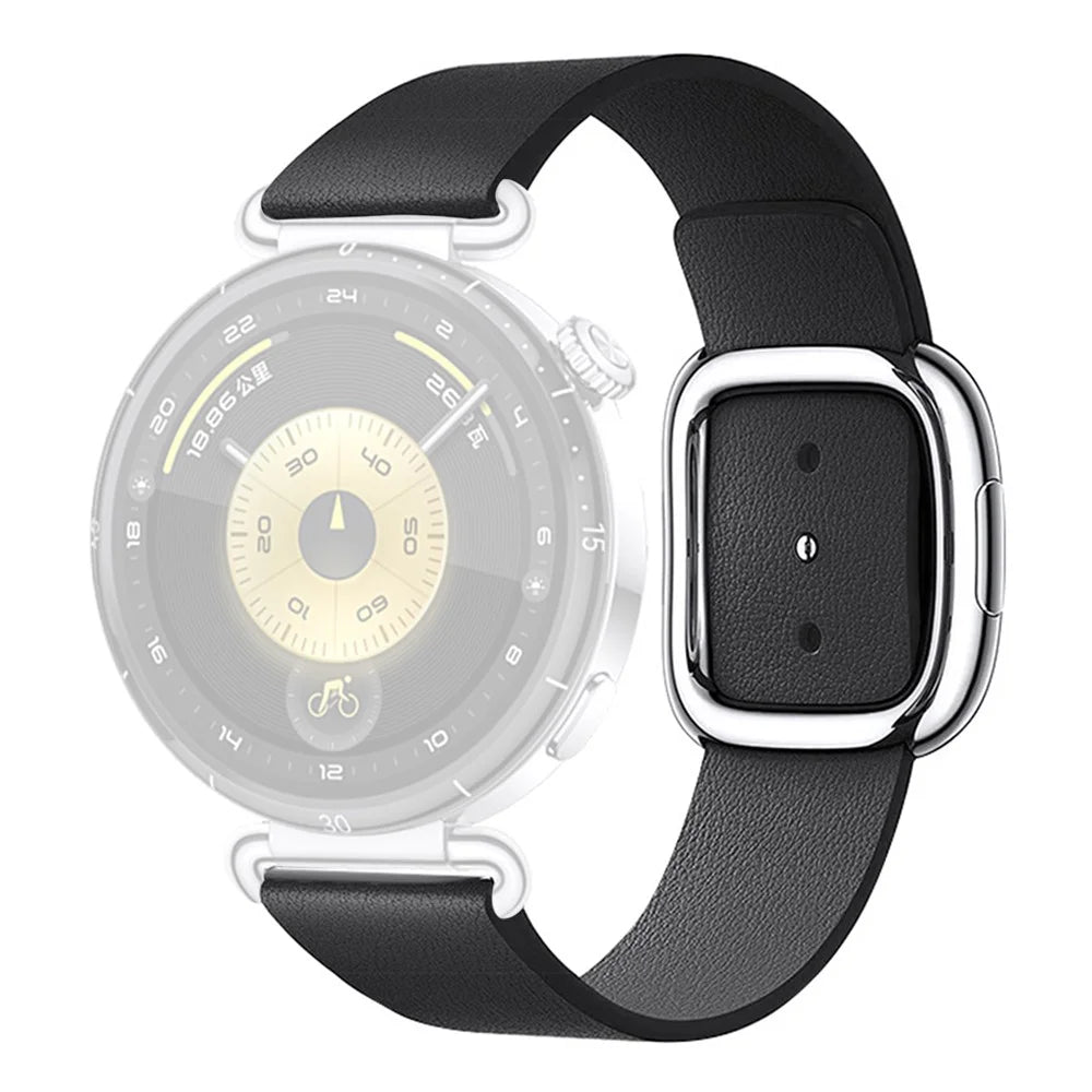 For Huawei Watch GT 6 41mm Genuine Cow Leather Strap Watch Band with Modern Style Magnetic Buckle - Black - 1