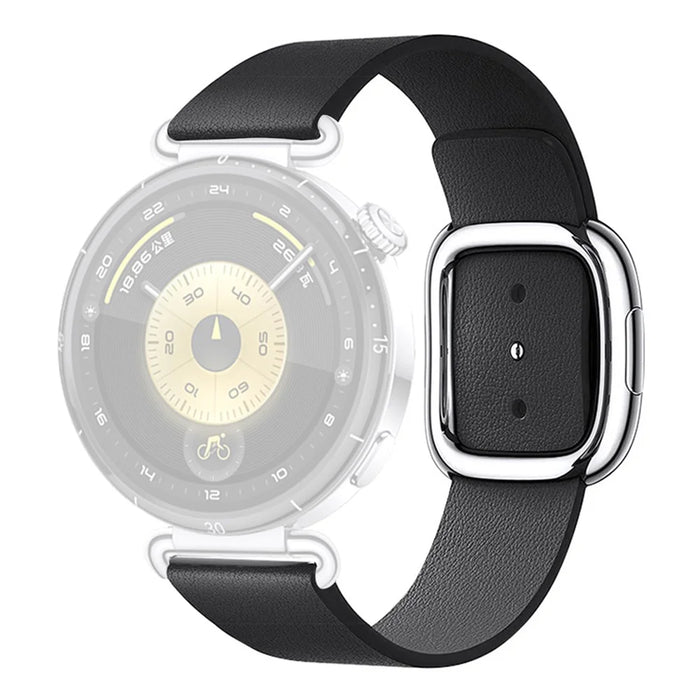 For Huawei Watch GT 6 41mm Genuine Cow Leather Strap Watch Band with Modern Style Magnetic Buckle - Black - 1