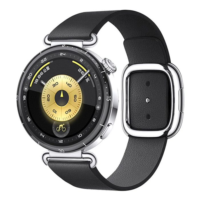 For Huawei Watch GT 6 41mm Genuine Cow Leather Strap Watch Band with Modern Style Magnetic Buckle - Black - 2