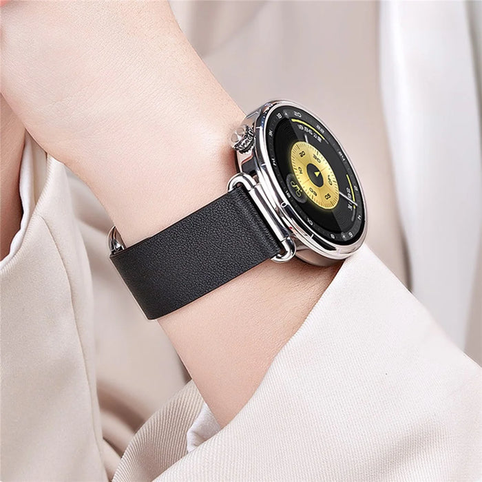 For Huawei Watch GT 6 41mm Genuine Cow Leather Strap Watch Band with Modern Style Magnetic Buckle - Black - 3