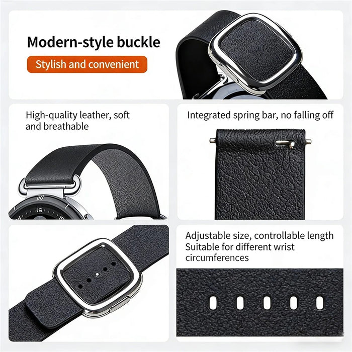 For Huawei Watch GT 6 41mm Genuine Cow Leather Strap Watch Band with Modern Style Magnetic Buckle - Black - 5