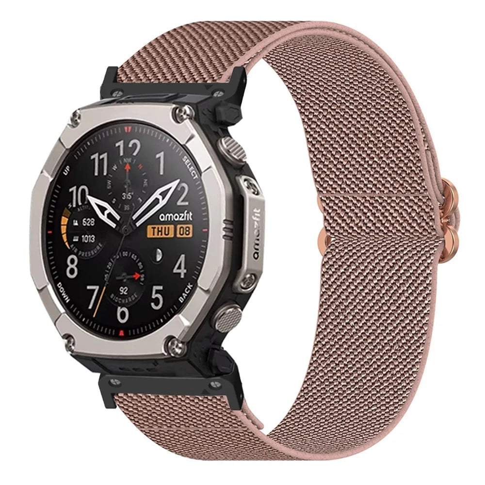 For Huami Amazfit T-Rex Ultra 2 26mm Elastic Nylon Strap Butterfly Buckle Quick Release Watch Band - Rose Pink - 3