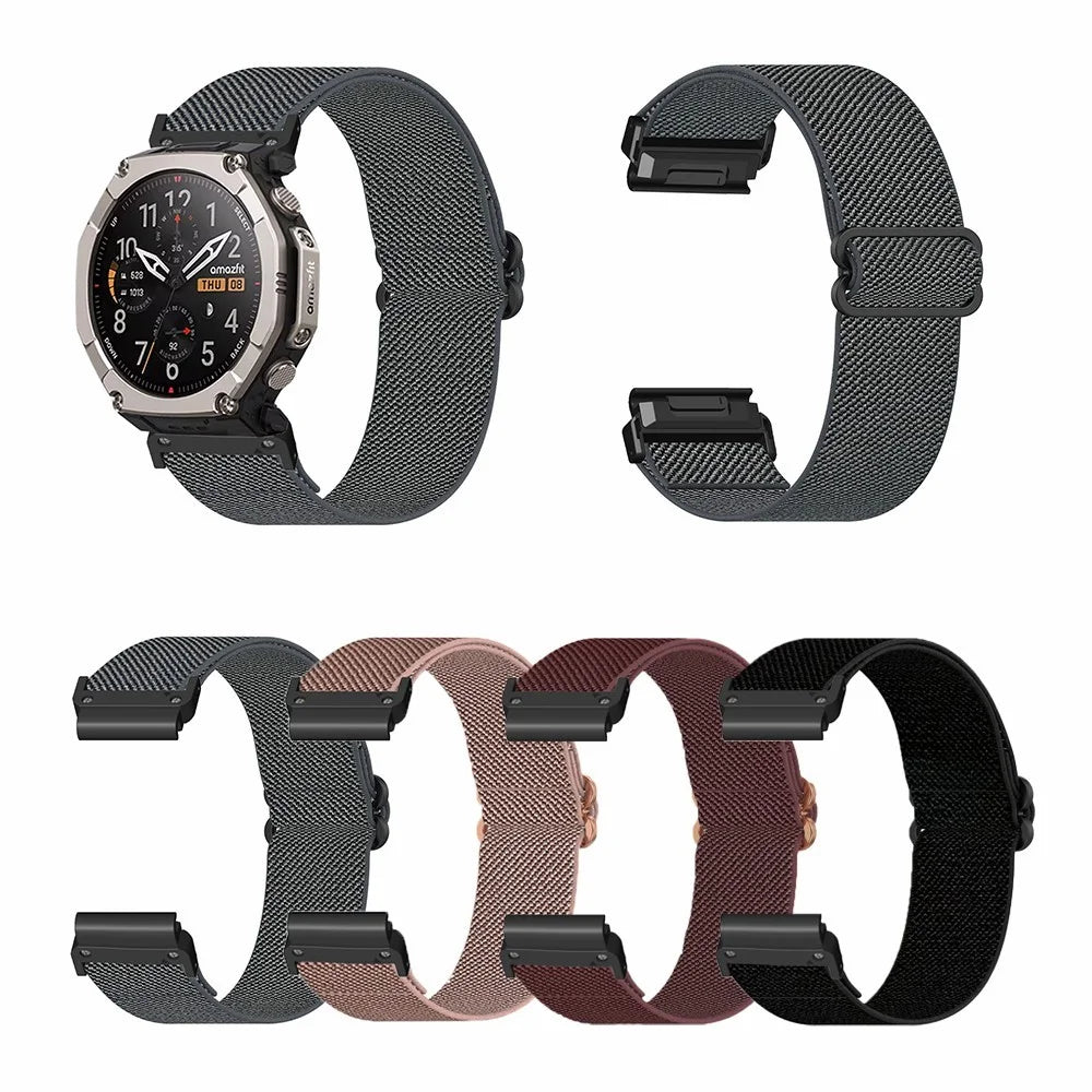For Huami Amazfit T-Rex Ultra 2 26mm Elastic Nylon Strap Butterfly Buckle Quick Release Watch Band - Rose Pink - 4