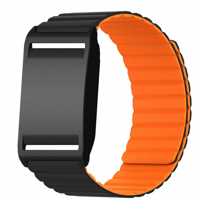 For Polar Loop Magnetic Strap with Protective Case Dual Color Silicone + PC Watch Band Replacement - Black / Orange - 1