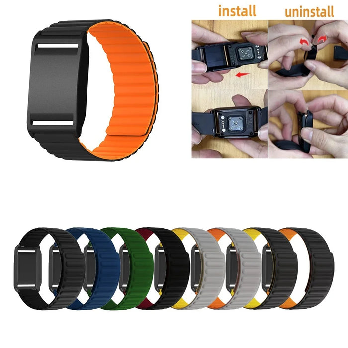 For Polar Loop Magnetic Strap with Protective Case Dual Color Silicone + PC Watch Band Replacement - Black / Orange - 3