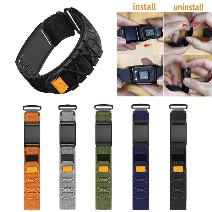 For Polar Loop Breathable Nylon Wrist Strap Magic Tape Loop Watch Band with Protective Case - Black - 7