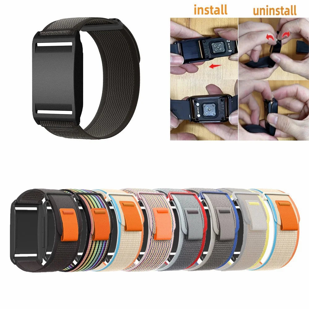 For Polar Loop Magic Tape Loop Band Stylish Nylon Wrist Strap with PC Protective Case - Orange + Grey - 3