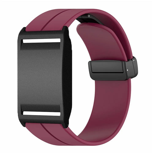 For Polar Loop Fitness Tracker Silicone Strap Magnetic Buckle Sport Wristband with PC Protective Case - Wine Red - 1