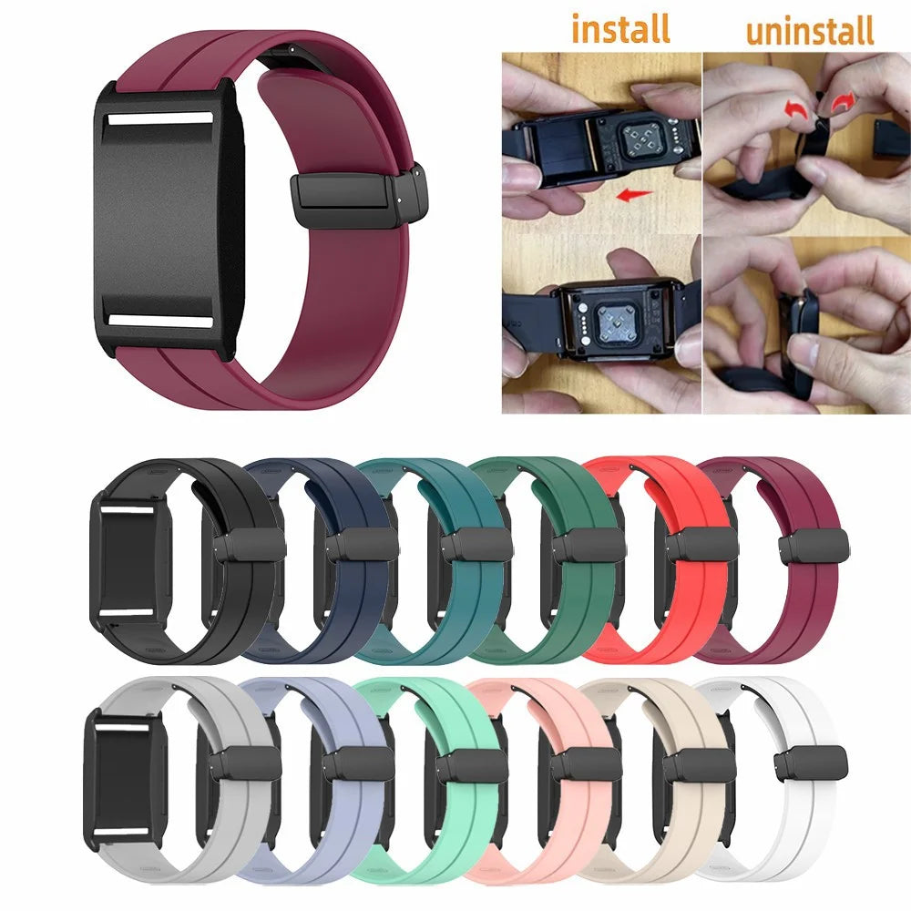For Polar Loop Fitness Tracker Silicone Strap Magnetic Buckle Sport Wristband with PC Protective Case - Wine Red - 3