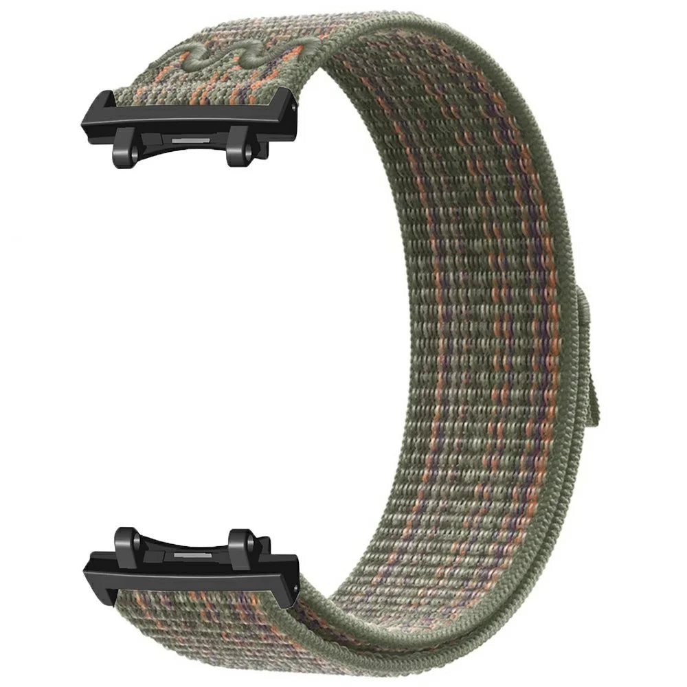 For Huami Amazfit T-Rex 3 Embroidered Nylon Sport Strap Loop Style Watch Band with PC Connector - Dark Green / Orange - 1