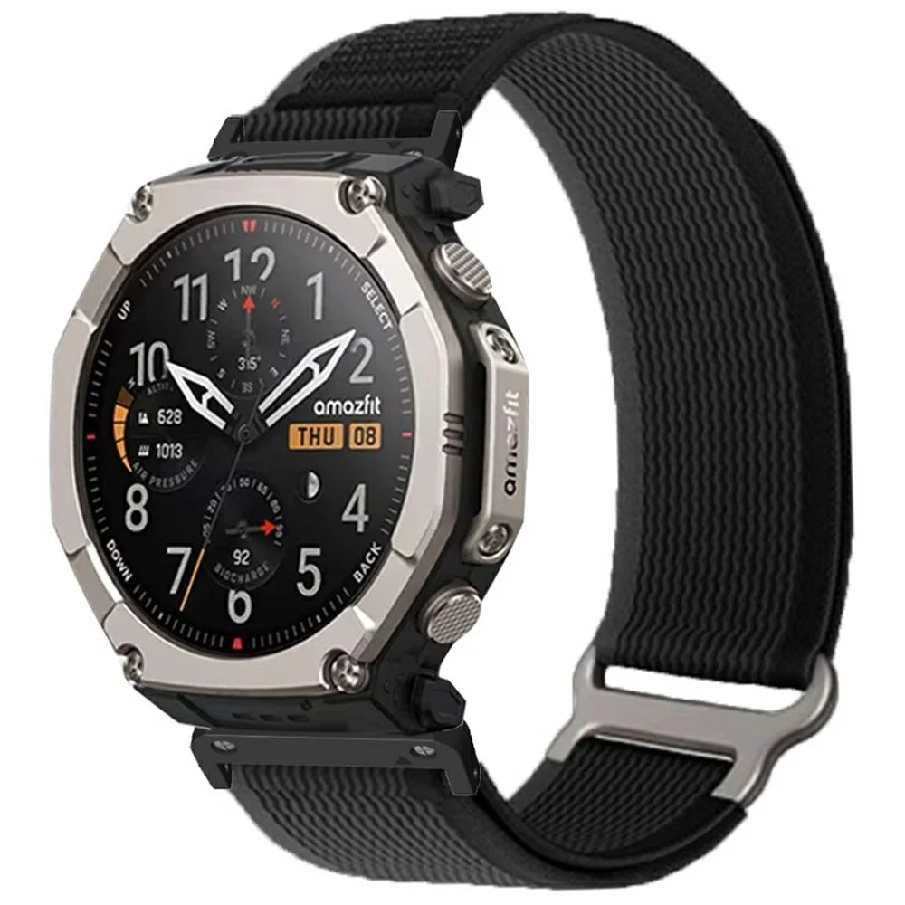 For Huami Amazfit T-Rex Ultra 2 26mm Nylon Strap Magic Tape Watch Band with Metal Buckle - Black - 2