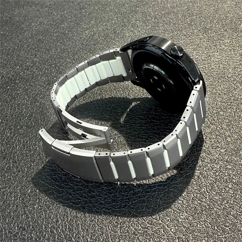 Stainless Steel Strap for Huawei Watch GT 6 46mm / GT 5 46mm / GT 5 Pro 46mm 22mm Dual Color Side Release Metal Band - Titanium / White - 3