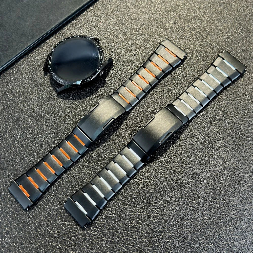 Stainless Steel Strap for Huawei Watch GT 6 46mm / GT 5 46mm / GT 5 Pro 46mm 22mm Dual Color Side Release Metal Band - Titanium / White - 5