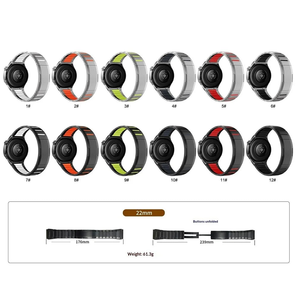 Stainless Steel Strap for Huawei Watch GT 6 46mm / GT 5 46mm / GT 5 Pro 46mm 22mm Dual Color Side Release Metal Band - Titanium / White - 6