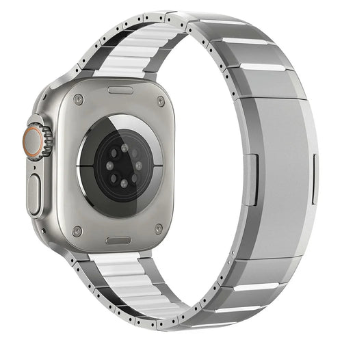 Stainless Steel Strap for Apple Watch Series 11 10 42mm / 9 8 7 41mm / SE3 SE2 SE 6 5 4 40mm / 3 2 1 38mm Dual Color Side Release Metal Band - Titanium / White - 1