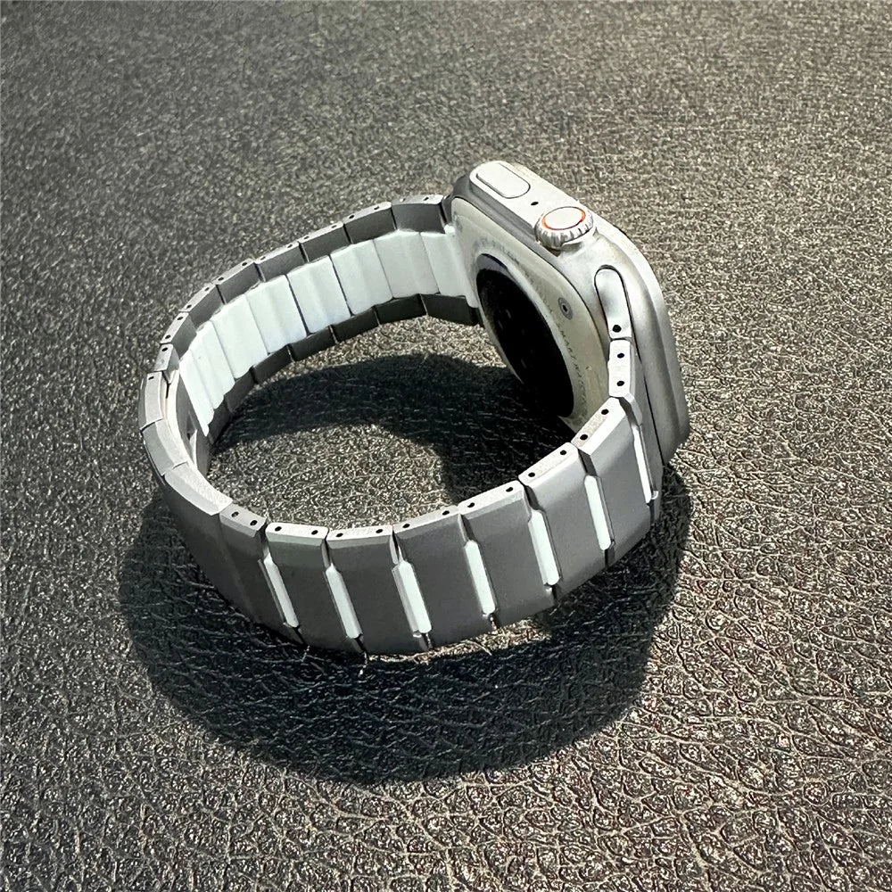Stainless Steel Strap for Apple Watch Series 11 10 42mm / 9 8 7 41mm / SE3 SE2 SE 6 5 4 40mm / 3 2 1 38mm Dual Color Side Release Metal Band - Titanium / White - 2