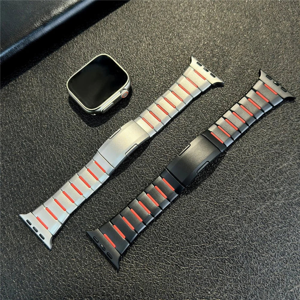 Stainless Steel Strap for Apple Watch Series 11 10 42mm / 9 8 7 41mm / SE3 SE2 SE 6 5 4 40mm / 3 2 1 38mm Dual Color Side Release Metal Band - Titanium / White - 4