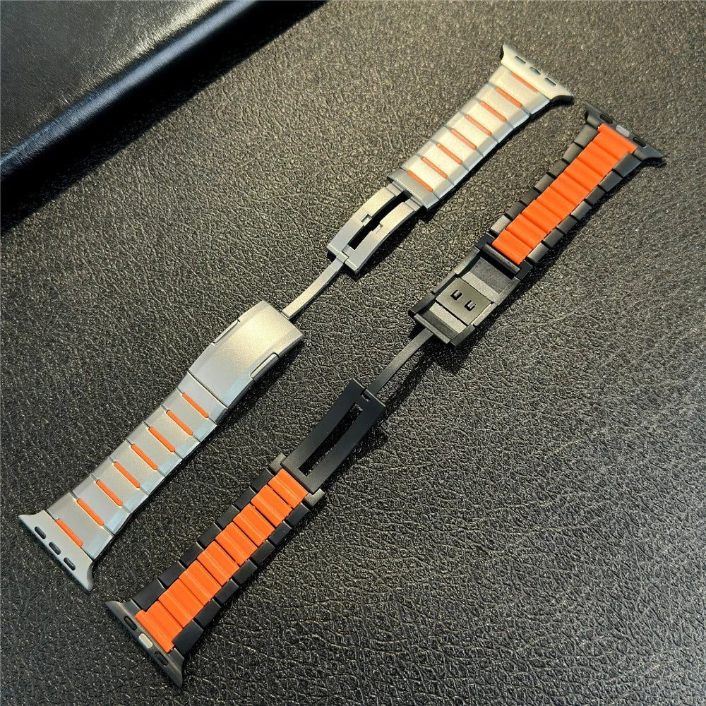 Stainless Steel Strap for Apple Watch Series 11 10 42mm / 9 8 7 41mm / SE3 SE2 SE 6 5 4 40mm / 3 2 1 38mm Dual Color Side Release Metal Band - Titanium / White - 5