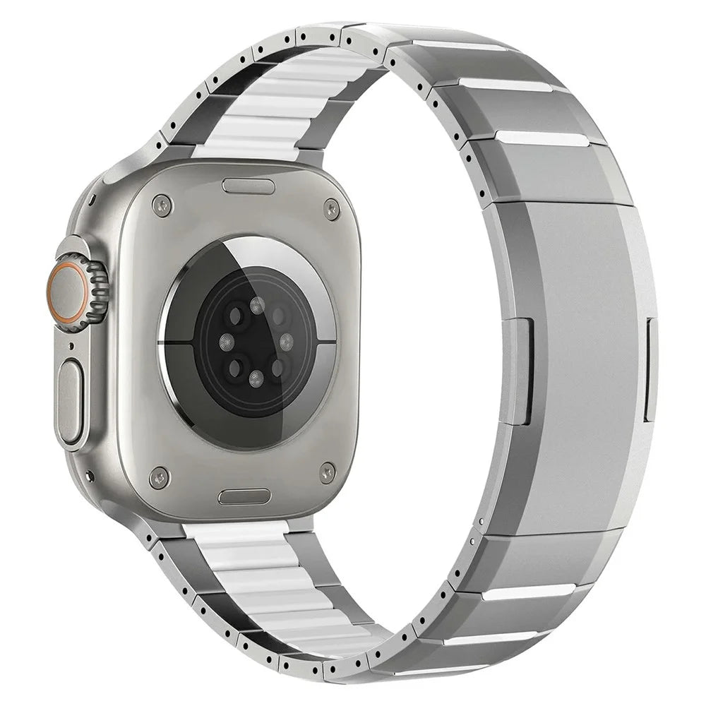 Stainless Steel Strap for Apple Watch Ultra 3 2 1 49mm / Series 11 10 46mm / 9 8 7 45mm / SE3 SE2 SE 6 5 4 44mm / 3 2 1 42mm Dual Color Side Release Metal Band - Titanium / White - 1