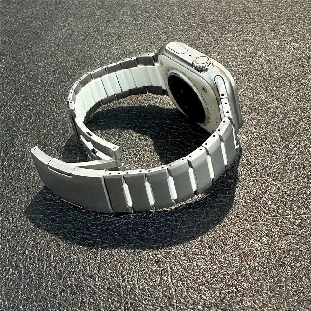 Stainless Steel Strap for Apple Watch Ultra 3 2 1 49mm / Series 11 10 46mm / 9 8 7 45mm / SE3 SE2 SE 6 5 4 44mm / 3 2 1 42mm Dual Color Side Release Metal Band - Titanium / White - 3