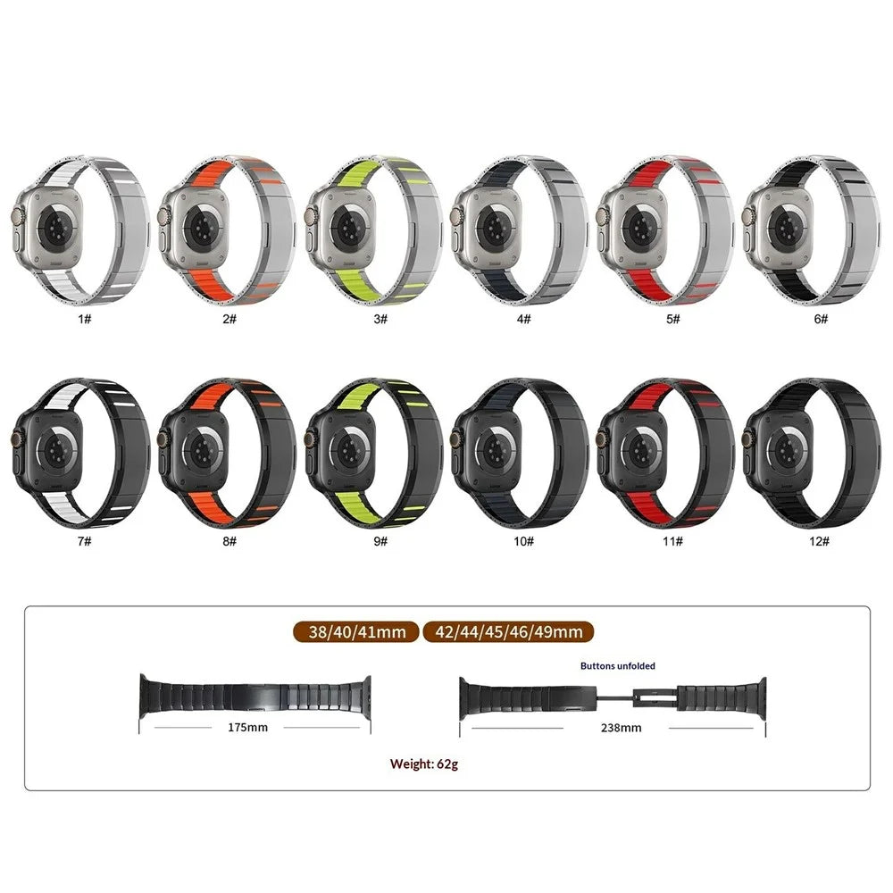 Stainless Steel Strap for Apple Watch Ultra 3 2 1 49mm / Series 11 10 46mm / 9 8 7 45mm / SE3 SE2 SE 6 5 4 44mm / 3 2 1 42mm Dual Color Side Release Metal Band - Titanium / White - 6