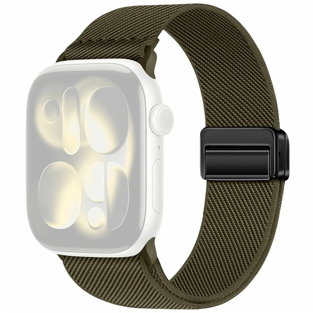 Dual Magnetic Buckle Strap for Apple Watch Ultra 3 2 1 49mm / Series 11 10 46mm / 9 8 7 45mm / SE3 SE2 SE 6 5 4 44mm / 3 2 1 42mm Nylon Loop Watch Band - Dark Olive Green - 1
