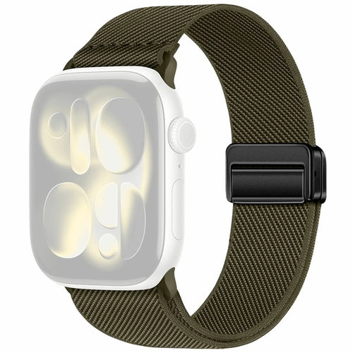 Dual Magnetic Buckle Strap for Apple Watch Ultra 3 2 1 49mm / Series 11 10 46mm / 9 8 7 45mm / SE3 SE2 SE 6 5 4 44mm / 3 2 1 42mm Nylon Loop Watch Band - Dark Olive Green - 1