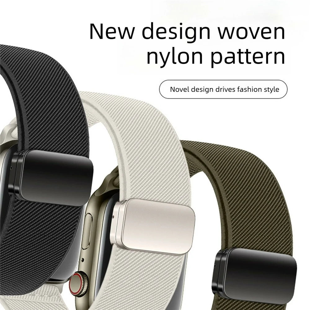 Dual Magnetic Buckle Strap for Apple Watch Ultra 3 2 1 49mm / Series 11 10 46mm / 9 8 7 45mm / SE3 SE2 SE 6 5 4 44mm / 3 2 1 42mm Nylon Loop Watch Band - Dark Olive Green - 3