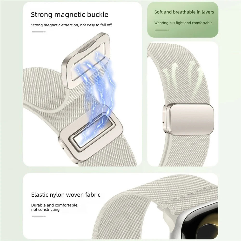 Dual Magnetic Buckle Strap for Apple Watch Ultra 3 2 1 49mm / Series 11 10 46mm / 9 8 7 45mm / SE3 SE2 SE 6 5 4 44mm / 3 2 1 42mm Nylon Loop Watch Band - Dark Olive Green - 7