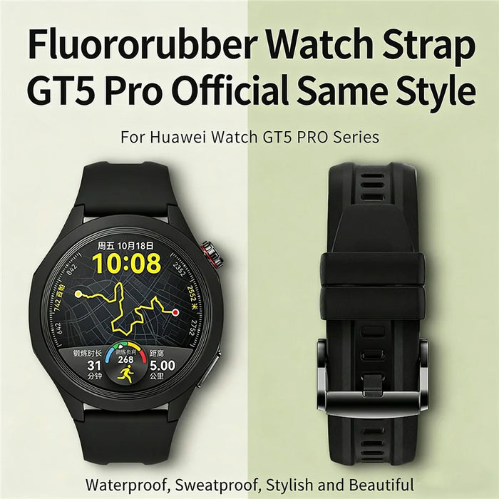 Fluororubber Watch Strap for Huawei Watch GT 5 46mm / GT 5 Pro 46mm / GT 4 46mm 22mm Quick Release Sports Band - Black - 5
