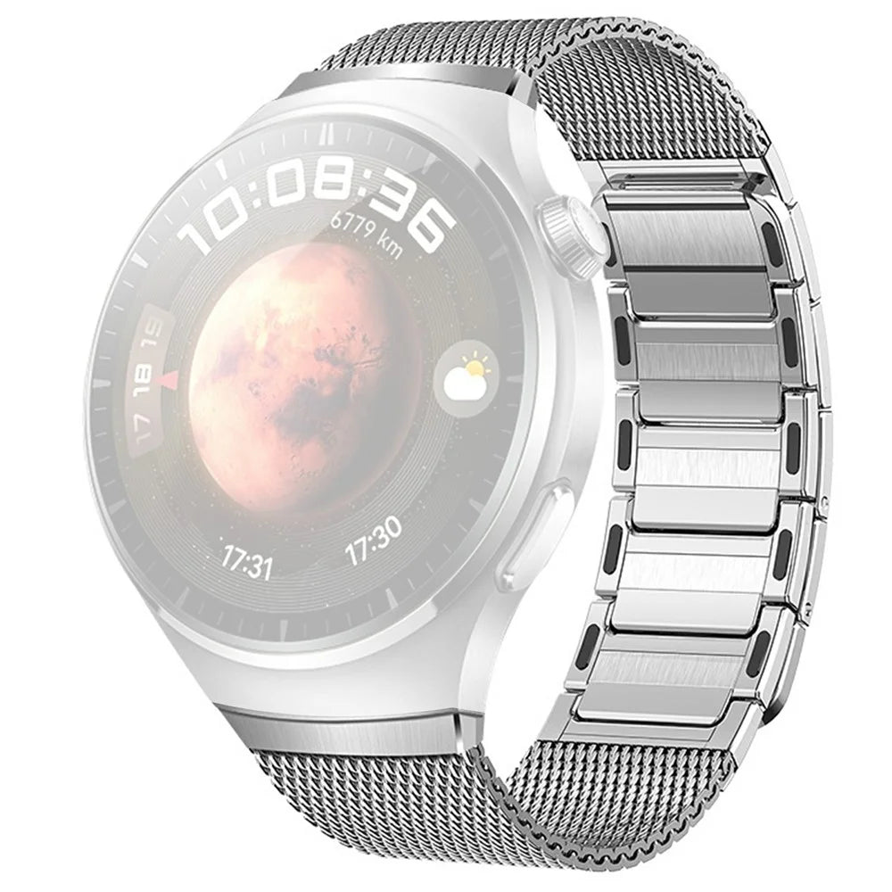 For Huawei Watch 4 Pro Stainless Steel Mesh Magnetic Wrist Strap Quick Release Band with I-Shaped Clasp - Titanium - 1