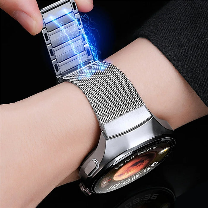 For Huawei Watch 4 Pro Stainless Steel Mesh Magnetic Wrist Strap Quick Release Band with I-Shaped Clasp - Titanium - 5
