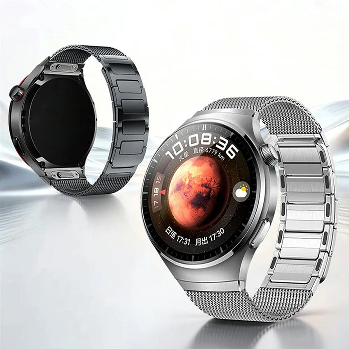 For Huawei Watch 4 Pro Stainless Steel Mesh Magnetic Wrist Strap Quick Release Band with I-Shaped Clasp - Titanium - 7