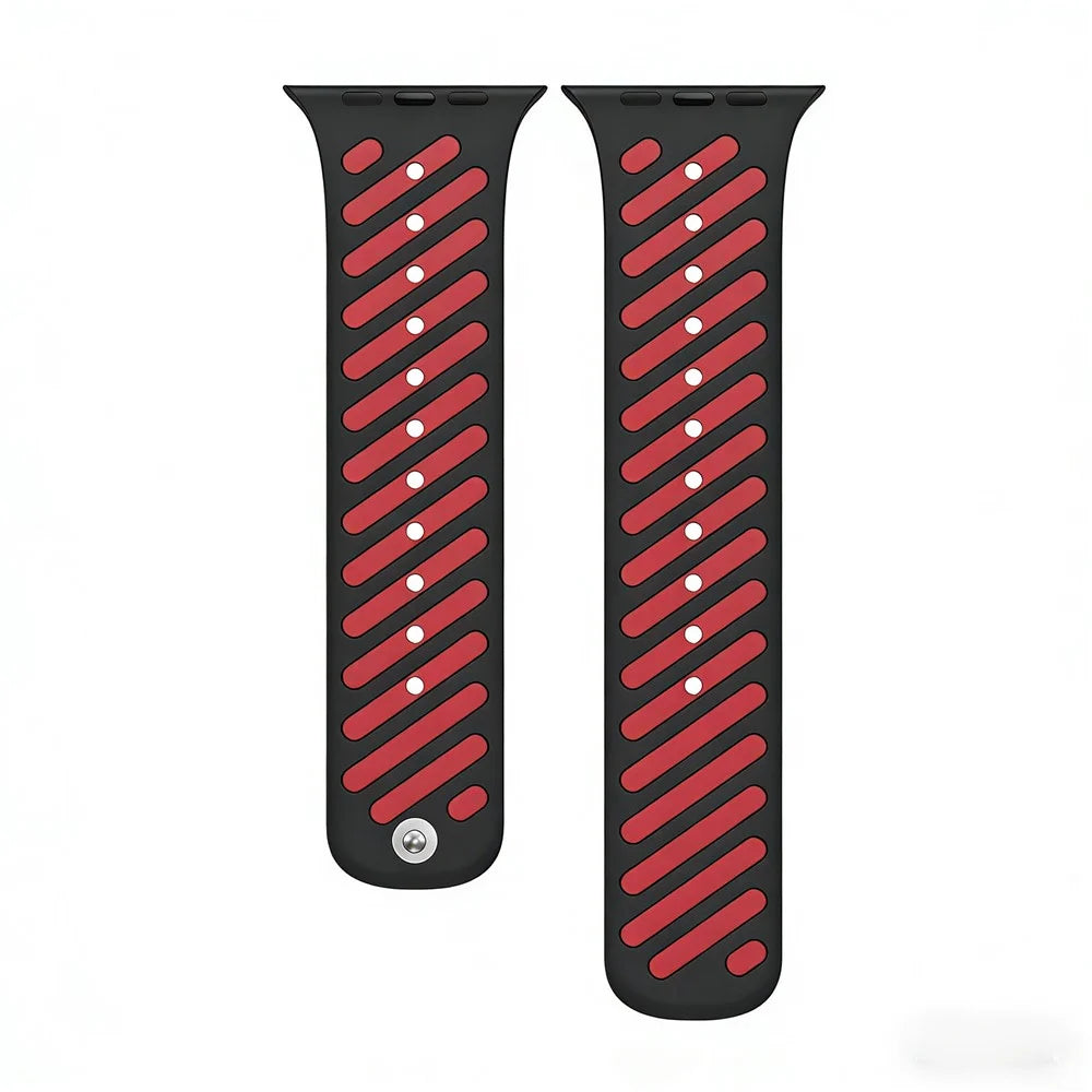 Sport Silicone Strap for Apple Watch Ultra 3 2 1 49mm / Series 11 10 46mm / 9 8 7 45mm / SE3 SE2 SE 6 5 4 44mm / 3 2 1 42mm Dual Color Magnetic Band - Black / Red - 3