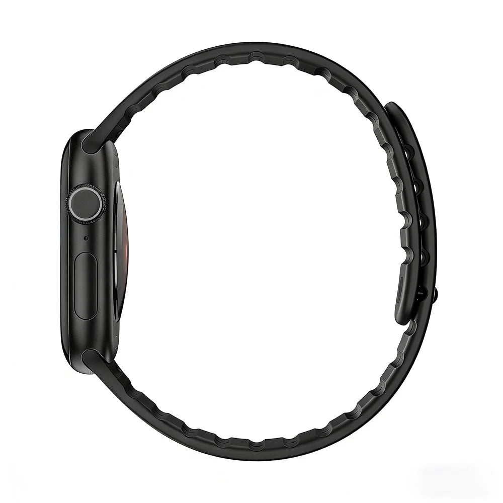 Sport Silicone Strap for Apple Watch Ultra 3 2 1 49mm / Series 11 10 46mm / 9 8 7 45mm / SE3 SE2 SE 6 5 4 44mm / 3 2 1 42mm Dual Color Magnetic Band - Black / Red - 4