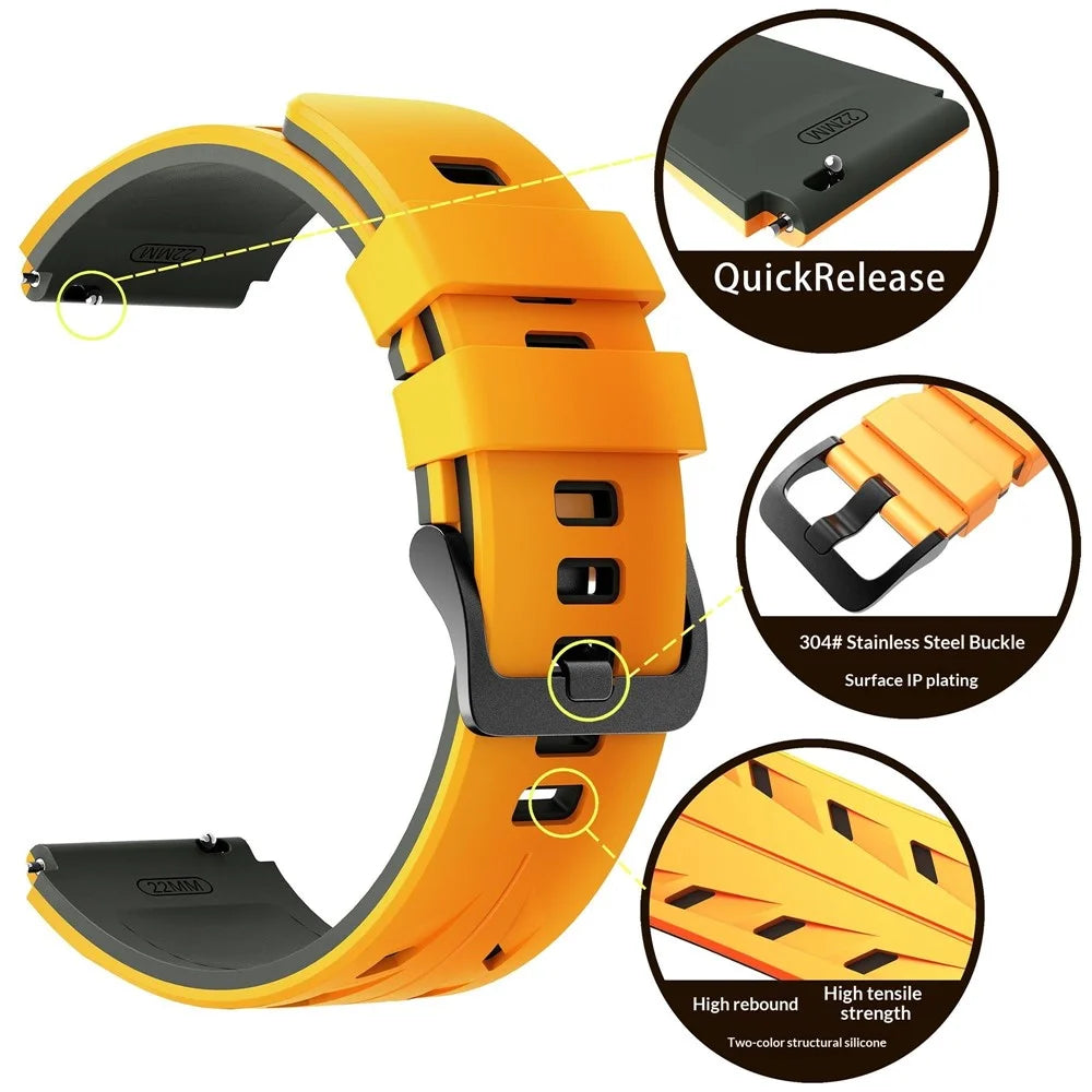 Dual Color Strap for Huawei Watch GT 6 46mm / GT 5 46mm / GT 5 Pro 46mm 22mm Sports Watch Band - Yellow / Grey - 6