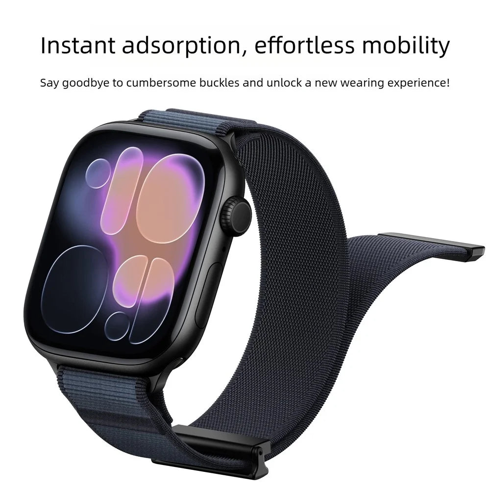 Magnetic Nylon Watch Strap for Apple Watch Series 11 10 42mm / 9 8 7 41mm / SE3 SE2 SE 6 5 4 40mm / 3 2 1 38mm Sport Loop Band - Iron Anchor Blue - 3