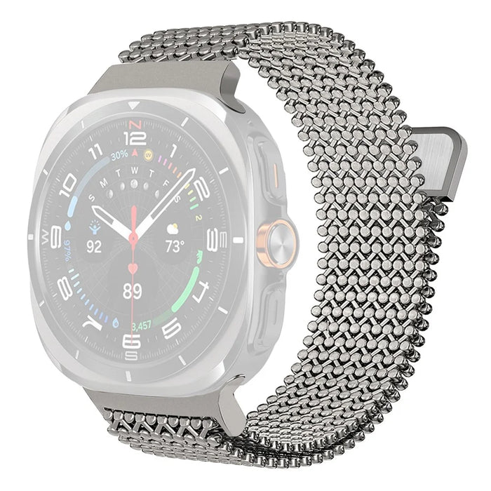 Stainless Steel Magnetic Strap for Samsung Galaxy Watch8 40mm / 44mm / Watch8 Classic 46mm Breathable Metal Watch Band - Titanium - 1