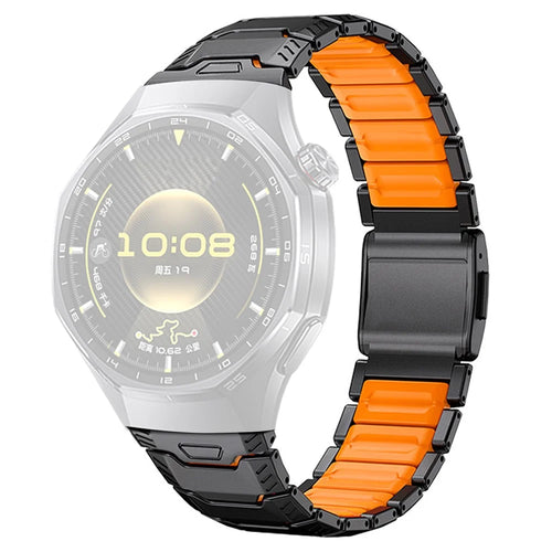 22mm Universal Titanium Alloy Silicone Watch Band with Magnetic Buckle for Huawei Watch GT 5 Pro 46mm  /  Samsung Galaxy Watch 3 45mm  /  Amazfit GTR 4 - Black  /  Orange - 1