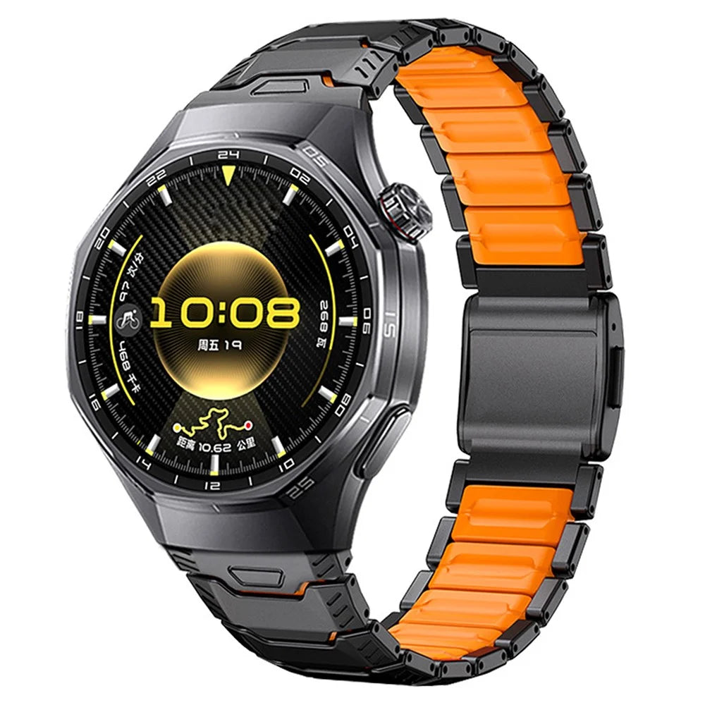 22mm Universal Titanium Alloy Silicone Watch Band with Magnetic Buckle for Huawei Watch GT 5 Pro 46mm  /  Samsung Galaxy Watch 3 45mm  /  Amazfit GTR 4 - Black  /  Orange - 2
