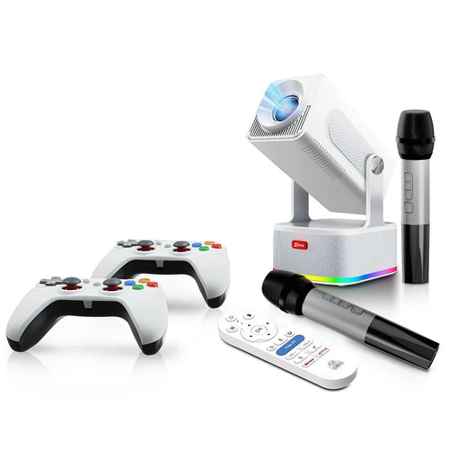 HCS350 PLUS 1080P 450 ANSI Android 11 Portable Projector Karaoke Speaker Home Cinema with Microphone and Game Controller Set - US Plug - 1