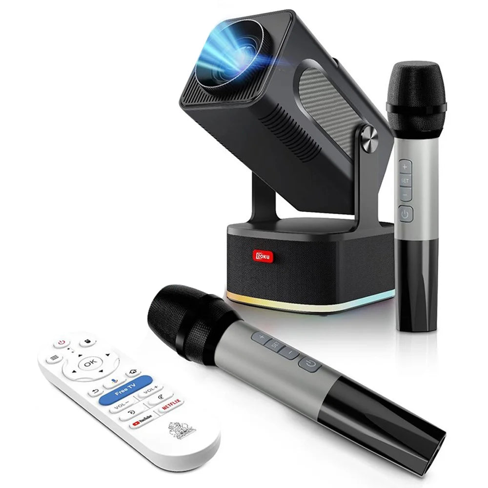 HCS350 450 ANSI 1080P HD Projector Karaoke Speaker Home Cinema with Microphone and Voice Remote - UK Plug - 1