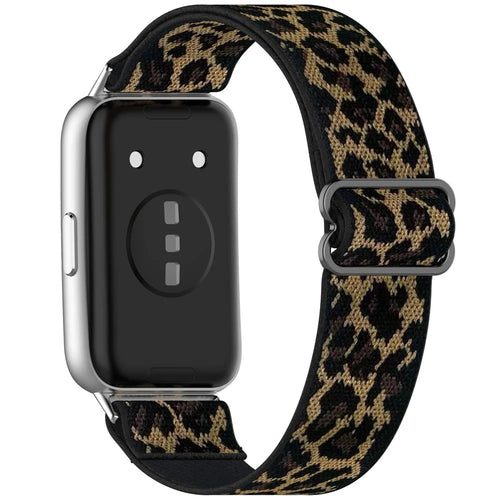 Elastic Wrist Strap for Huawei Band 11 Pro NFC / 11 NFC / 11 Pro / 11 Nylon Braided Watch Band with Slide Clasp - Leopard Print - 1