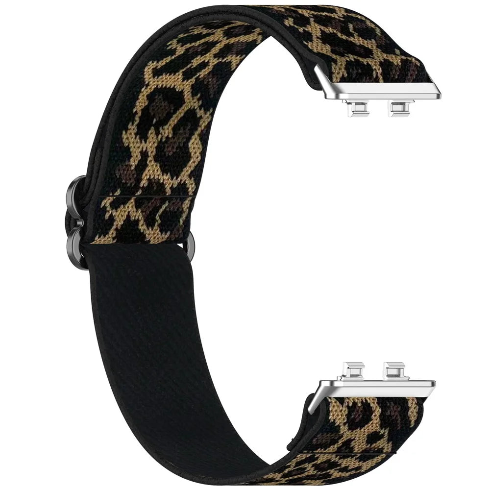 Elastic Wrist Strap for Huawei Band 11 Pro NFC / 11 NFC / 11 Pro / 11 Nylon Braided Watch Band with Slide Clasp - Leopard Print - 2