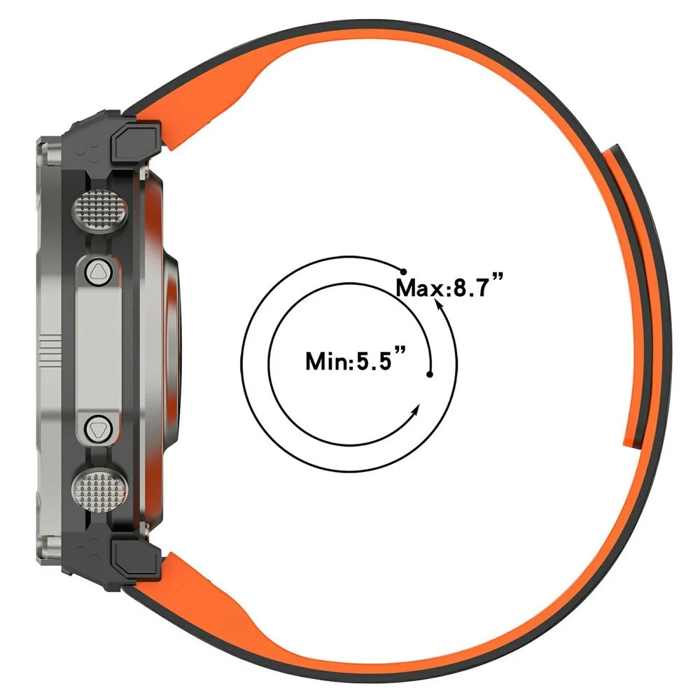 For Huami Amazfit T-Rex Ultra 2 Pleated Silicone Watch Strap Magnetic Sports Band Replacement - Black  /  Orange - 5
