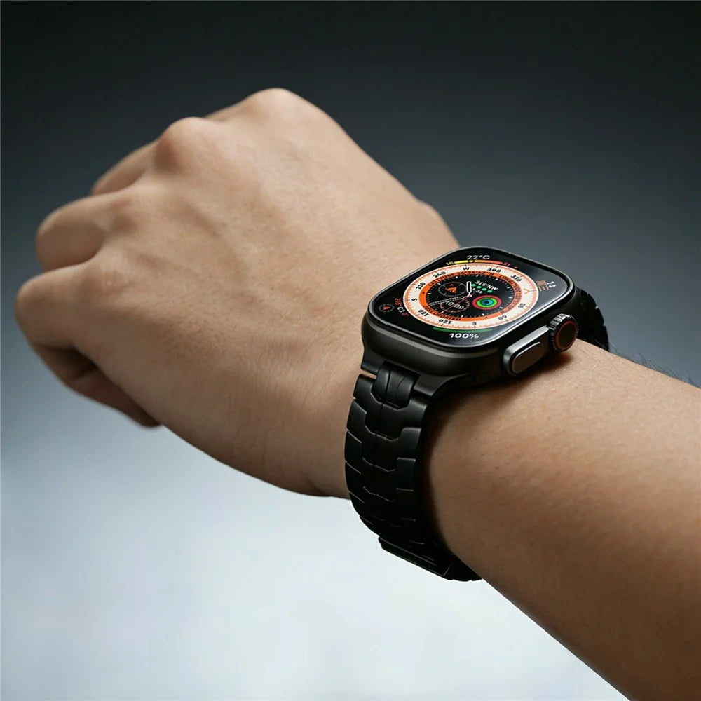 Titanium Alloy Strap for Apple Watch Ultra 3 2 1 49mm  /  Series 11 10 46mm  /  9 8 7 45mm  /  SE3 SE2 SE 6 5 4 44mm  /  3 2 1 42mm Magnetic Metal Band - Black - 3