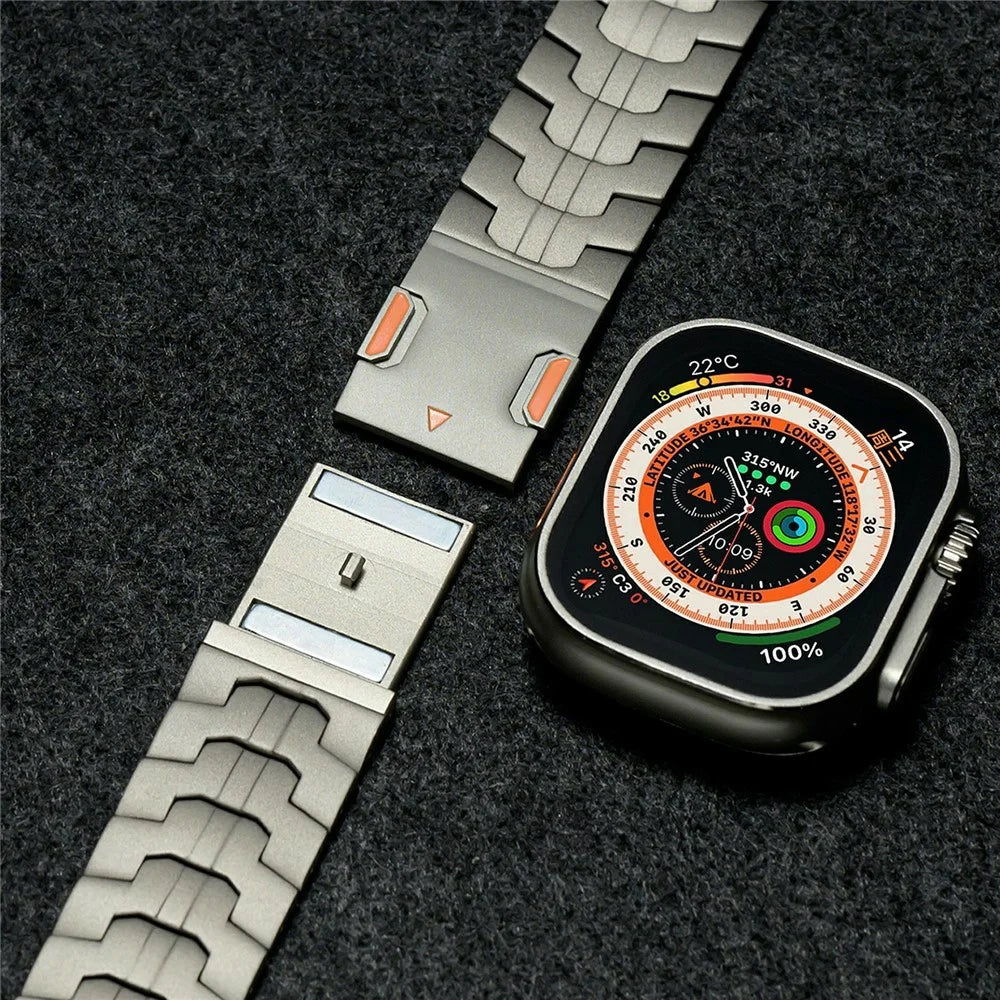 Titanium Alloy Strap for Apple Watch Ultra 3 2 1 49mm  /  Series 11 10 46mm  /  9 8 7 45mm  /  SE3 SE2 SE 6 5 4 44mm  /  3 2 1 42mm Magnetic Metal Band - Black - 4