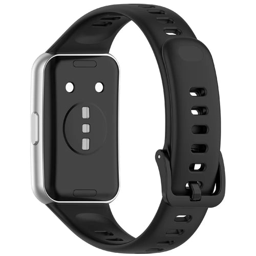For Huawei Band 11 / Band 11 Pro Silicone Strap Metal Connector Sports Watch Band - Black - 1